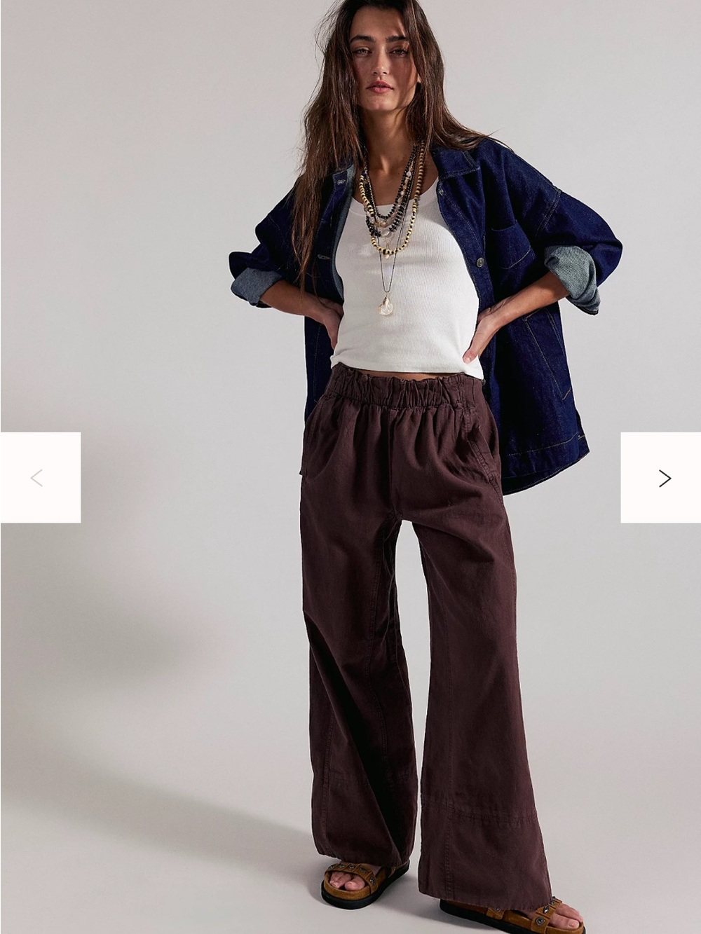 Free People Brown Wide-Leg Drawstring Pants